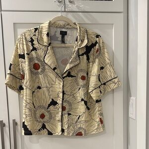 Noli Cream and Black Floral Print Button-Up Shirt